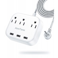 Power Strip with USB Desktop Charging Station AnnTane Flat Plug Extension Cord with 3 USB and Widely Spaced 3 Outlets Wall Mount USB Charger 5FT for Travel, Cruise Ship,Home