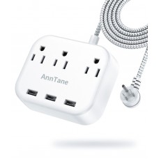 Power Strip with USB Desktop Charging Station AnnTane Flat Plug Extension Cord with 3 USB and Widely Spaced 3 Outlets Wall Mount USB Charger 5FT for Travel, Cruise Ship,Home