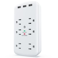 USB Outlet Extender, USB Wall Charger Surge Protector Wall Outlets 6AC Outlets Plug Extender Splitter with 3 USB Ports 1728J Power Strip Multi Plug Outlets Adapter for Home, Office, Travel