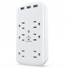 USB Outlet Extender, USB Wall Charger Surge Protector Wall Outlets 6AC Outlets Plug Extender Splitter with 3 USB Ports 1728J Power Strip Multi Plug Outlets Adapter for Home, Office, Travel
