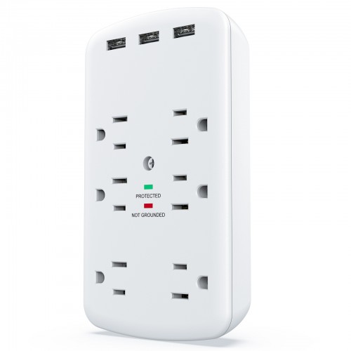 USB Outlet Extender, USB Wall Charger Surge Protector Wall Outlets 6AC Outlets Plug Extender Splitter with 3 USB Ports 1728J Power Strip Multi Plug Outlets Adapter for Home, Office, Travel