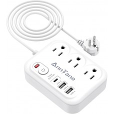 European Travel Plug Adapter with USB C, 6FT Extension Cord, US to Europe Plug Adapter with 3 Outlets 3 USB Ports for EU Spain France Germany Iceland Greece Travel