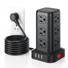 Surge Protector Power Strip 6.5 FT Cord, Power Strip Tower with 4 USB Ports (1USB C), Extension Cord with 12 AC Multiple Outlets, Home Office Supplies Desk Accessories, Dorm Room Essentials