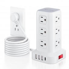 Surge Protector Power Strip 6.5 FT Cord, Power Strip Tower with 4 USB Ports (1USB C), Extension Cord with 12 AC Multiple Outlets, Home Office Supplies Desk Accessories, Dorm Room Essentials