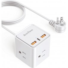 AnnTane Power Strip, 30W USB Multi-Outlet Charger, Extension Cable with 3 AC 1250W and 3 USB Charging Ports (White, 2.98M)