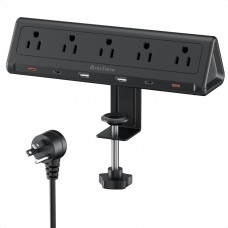 Desk Clamp Power Strip, 40W Desk Edge Mount Power Strip, 4 PD 20W USB C Ports Total Fast Charging Station, 5 AC Outlets 6 USB Ports, 1250J Surge Protector, Fit 2.6" Tabletop Edge (Black, 6.5 FT)