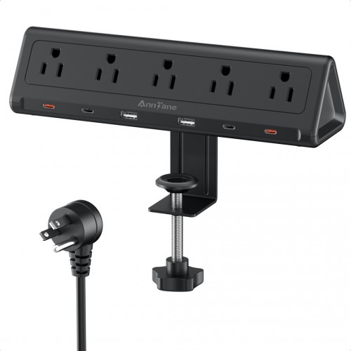 Desk Clamp Power Strip, 40W Desk Edge Mount Power Strip, 4 PD 20W USB C Ports Total Fast Charging Station, 5 AC Outlets 6 USB Ports, 1250J Surge Protector, Fit 2.6" Tabletop Edge (Black, 6.5 FT)