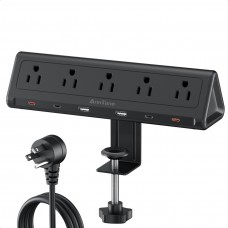 Desk Clamp Power Strip, 40W Desk Edge Mount Power Strip, 4 PD 20W USB C Ports Total Fast Charging Station, 5 AC Outlets 6 USB Ports, 1250J Surge Protector, Fit 2.6" Tabletop Edge (Black, 10 FT)