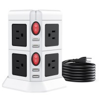 Power Strip Tower Anntane Surge Protector with 8 Widely Spaced Outlets 4 USB Ports Power Strip with USB Long Extension Cord 6.5FT Desktop Charging Station for Home, Office, Dorm Room Essentials