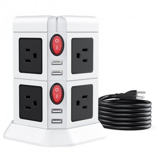 Power Strip Tower Anntane Surge Protector with 8 Widely Spaced Outlets 4 USB Ports Power Strip with USB Long Extension Cord 6.5FT Desktop Charging Station for Home, Office, Dorm Room Essentials